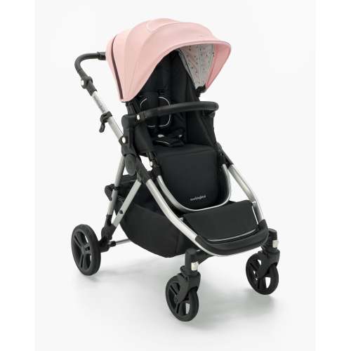 Mockingbird Single-to-Double Stroller 2.0 | Bloom, Watercolor Drops, Silver with Black Leather