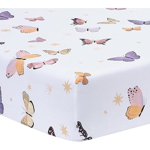Lambs & Ivy Butterfly Dreams Breathable 100% Cotton Fitted Baby Crib Sheet