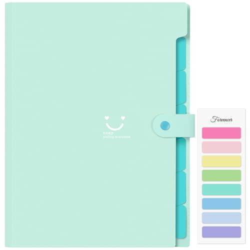 Forvencer Accordion File Organizer, Letter Size, 7 Pocket Expanding File Folder, Cute File Folder with Labels, Portable File Organizer for School Office Supplies, Folders for Documents, Green