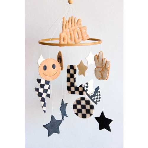 Checkered nursery mobile, rad little dude mobile, personalized name mobile boy
