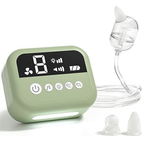 HEYVALUE Hospital Grade Nasal Aspirator for Baby, Nose Sucker with 9 Levels Suction, Night Light and Nursery Rhyme Soothing, Electric Nose Suction for Baby with Food-Grade Silicone Tips, Green