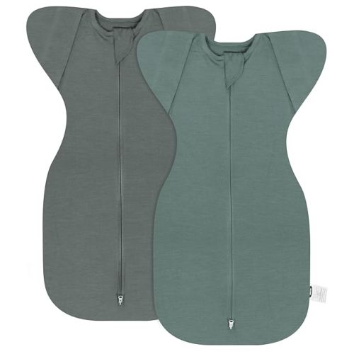 MEXXI Swaddle Baby Sleep Sack With Arms Up, 2 Pack Baby Transitional Swaddle with Double Zipper,0.5 TOG, 8-13 lbs, S
