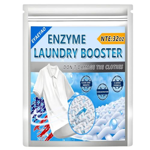 Enzyme Laundry Booster Odor Remover - 2 lbs Enzymatic Clothes Stain Cleaner Powder, Natural Deodorizer with Bio Active Enzymes, Detergent Additive Eliminator for Sweat, Oil, Blood - 68 Loads (32 oz)