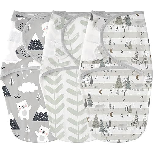 Yoofoss Baby Swaddles 3-6 Months 100% Organic Cotton Newborn Swaddle Blanket 3 Pack Tog 0.5 Adjustable Velcro Swaddle, Breathable Soft Swaddle Sack (Medium)