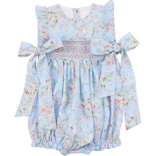 Blue Smocked Rose Garden Bow Bubble – Cecil & Lou
