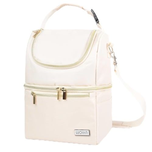 Wolka Breastmilk Cooler Bag - Cooler Bag for Nursing Moms Multi-Function, Insulated Baby Bottle Cooler Tote Bag with Double Compartments - Fits 6 Baby Bottles Up to 9 Ounce (Pure Beige)