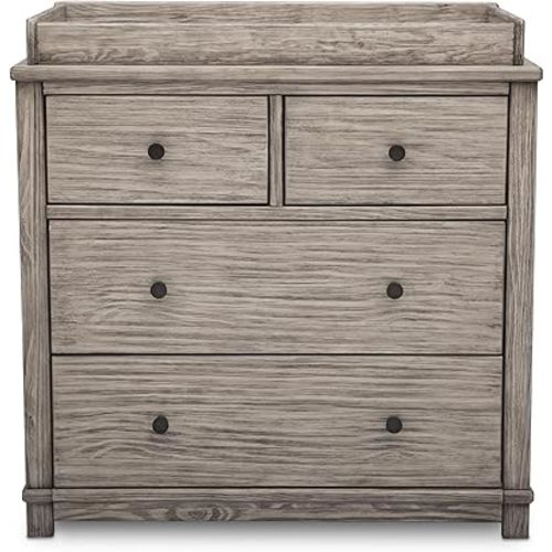 Simmons Kids Monterey 4 Drawer Dresser with Changing Top and Interlocking Drawers, Rustic White