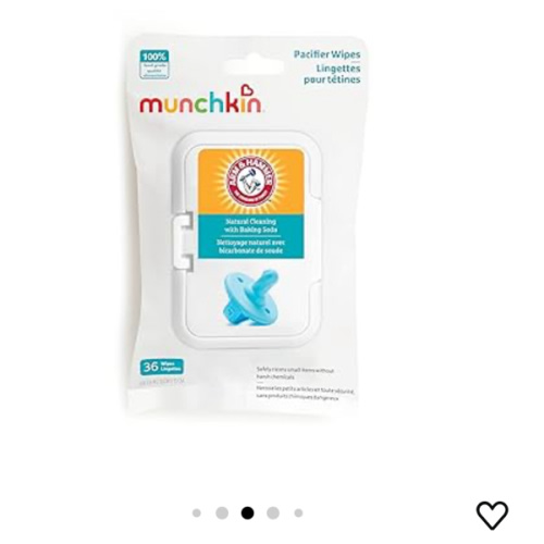 Munchkin Arm & Hammer Pacifier Wipes - Safely Cleans Breast Pump Parts and Feeding Essentials for Baby and Toddler, 1 Pack, 36 Wipes