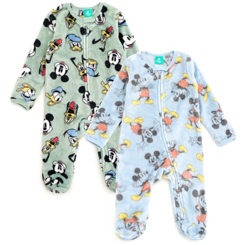 Disney Mickey Mouse Minnie Winnie the Pooh Baby 2 Pack Zip Up Sleep N' Plays Newborn to Infant Sizes (Newborn - 24 Months)