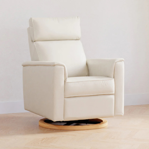 Namesake Willa Plus Power Glider Recliner w/ Power Headrest (in Performance Cream Eco-Weave With Light Wood Base)