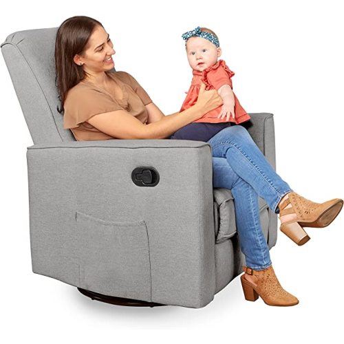 Evolur Raleigh Upholstered Plush Seating Glider Swivel, Rocker, Recliner, Glider for Nursery in Light Grey, Greenguard Gold Certified, Modern Nursery Recliner, Environmentally Conscious Glider - Luxe Grey
