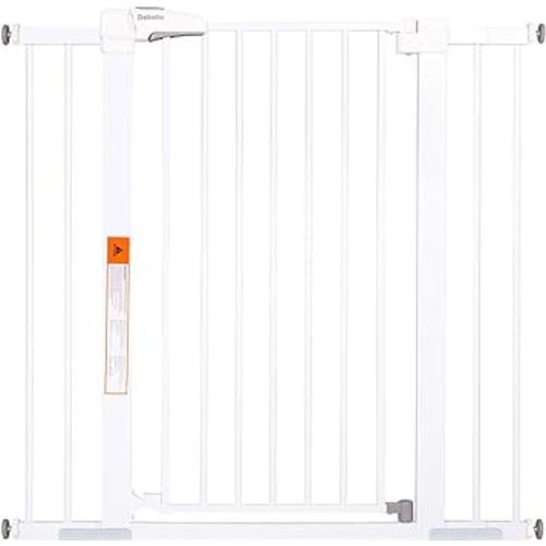 BABELIO 36" Extra Tall Baby Gate, 26-40" Wide Auto Close Baby Gate, Pressure Mounted Metal Pet, Easy Install No Drilling, No Tools Required, With Wall Protectors and Extension Kits, White