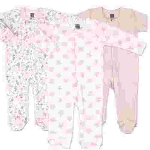 The Peanutshell Baby Sleep n Play Footed Pajamas for Girls, Pink Floral, 3 Pack, Newborn to 9 Months