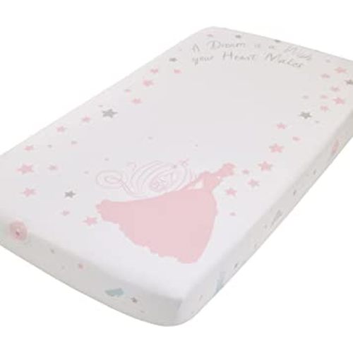 Disney Princess Enchanting Dreams White and Pink Cinderella A Dream is a Wish Your Heart Makes 100% Cotton Photo Op Nursery Fitted Crib Sheet