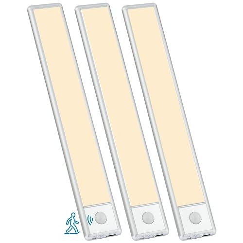 YLXS 51-LED Motion Sensor Under Cabinet Light, 12-inch Magnetic Rechargeable Under Counter Closet Lights, Wireless Night Light Bar, 3-Pack, Warm White
