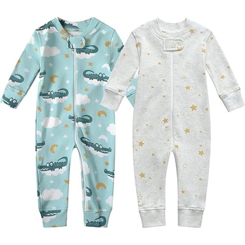 Owlivia Organic Cotton Baby Boy Girl Zip up Sleep 'N Play Pjs, Footless, Long Sleeve