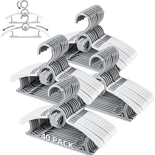Baby Hangers, 40 Pack Grey Adjustable Kids Hangers for Closet Organization, 11-14 Inch Non-Slip and Extendable for Nursery & Toddler Garment Holders