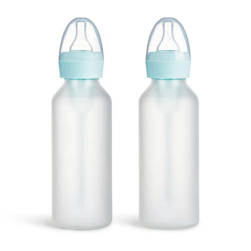 Silicone Glass Baby Bottle - Anti-Colic Feeding System with Natural Feel Nipple, 2pk