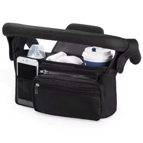 Baby Stroller Organizer – Diaper, Bottle & Phone Holder - Black