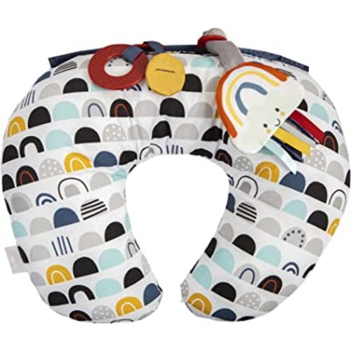Boppy Tummy Time Prop, Black and White Modern Rainbows with Teething Toys, Fabric, A Smaller Size for Comfortable Tummy Time, Attached Toys Encourage Neck and Shoulder Strength Building
