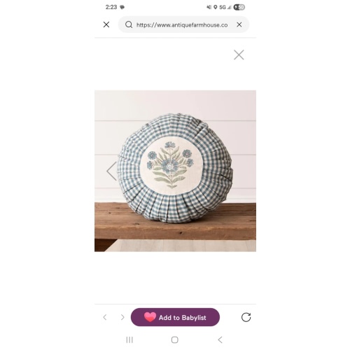 Round Pleated Floral And Checkered Pillow | Antique Farmhouse
