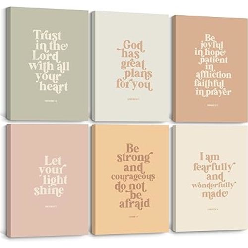 Bible Verse Wall Art Decor Kids Christian Canvas Pictures Inspirational Quotes Wall Art Jesus Religious Posters Educational Kids Artwork Christian Boho Prints for Bedroom 8x10 Inch Framed Set of 6