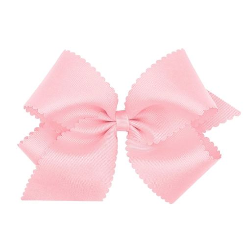 Wee Ones Girls' Classic Grosgrain Hair Bow with Scalloped Edges and Plain Wrap Center on a WeeStay Hair Clip, King, Light Pink