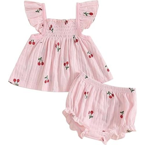 Mubineo Baby Girl Summer Clothes Cute Ruffle Tops Dress Shorts Outfits Set Infant Toddler Shrit Bloomers Princess Outfit