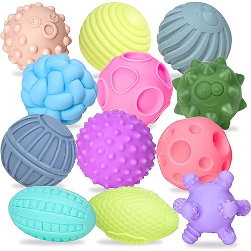12 Pcs Sensory Balls for Toddlers 1-3, Sensory Baby Toys 6-12 Months, Montessori Toys for Babies 6-12 Months Squeeze Sensory, Infant Toys Soft Multi Ball Set Gifts with Bright Color Textured