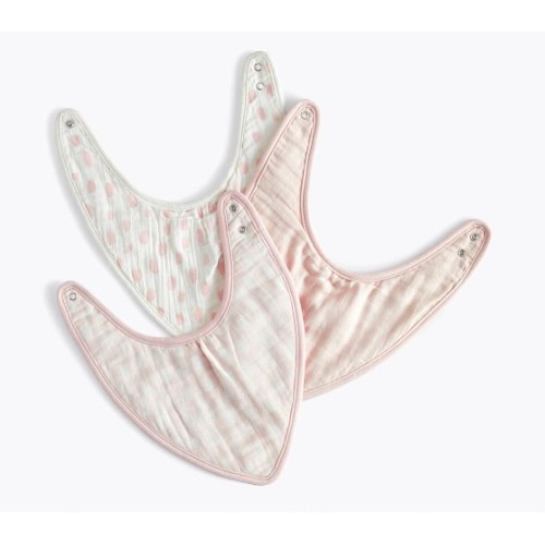 Pottery Barn Kids - Brushstroke Dot Organic Muslin Drool Bib Set - Blush/White