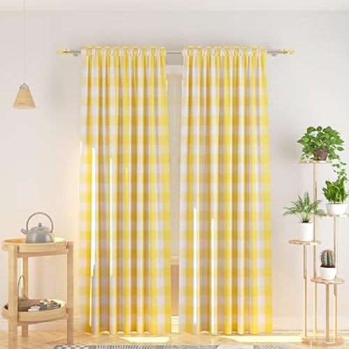 Cotton Curtains Yellow and White Buffalo Gingham Check Curtain Panels 95 inches Long Living Room Drapes Plaid Checker Kitchen Bedroom Window Treatment Set 2 Panels Rod Pocket