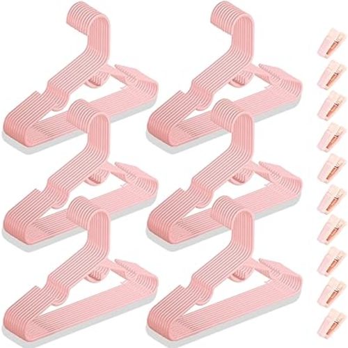 60 Packs Baby Hangers for Closet Plastic Baby Clothes Hangers with Clips for Nursery Kids Hangers for Closet Organizer, Stack-able Hangers for Newborn, Infant, Toddler, Children, Space-Saving