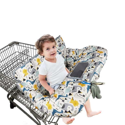 Shopping Cart Cover for Baby, padded 2 in 1 High Chair Cover & Grocery Cart Cover for Babies,with Clear Phone Pouch,thick, Machine Washable, Dinosaurs