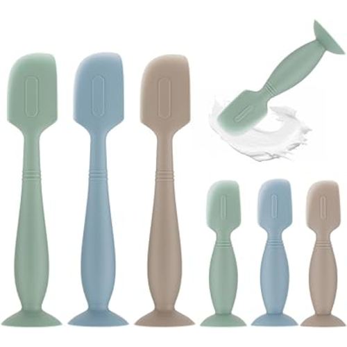 6Pack Baby Diaper Cream Spatula - Soft Silicone Diaper Cream Applicator, Butt Paste Spatula for Newborn Baby, 3xLarge Size, 3xSmall Size (Green/Khaki/Blue)