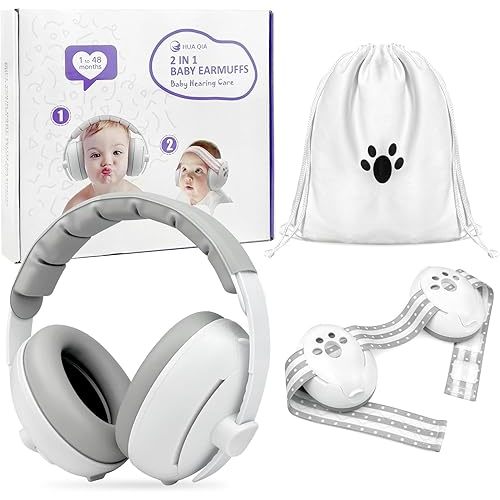 2-In-1 Baby Headphones for Noise, Adjustable Baby Ear Protection with Stretchy Band for 0-36 Months