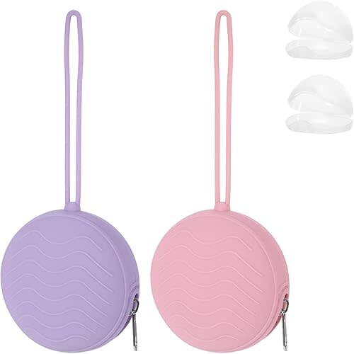 2 Pack Pacifier Holder Bag, 2 Newborn Baby Portable Silicone Pacifier Holder Case, Silicone Holder for Diaper Bag, Travel Outdoor Activities, Easy to Clean (Pink,Purple)