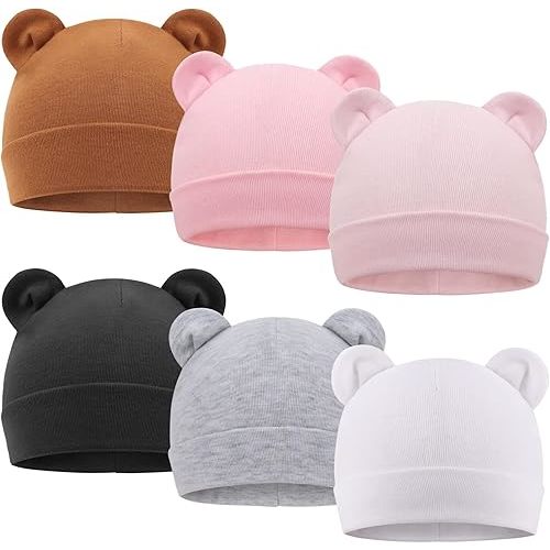 DRESHOW BQUBO 6 Pack Baby Beanie Hats for Unisex Infant Toddler Cotton Beanie Newborn Hospital Hat for Boys Girls 0-6 Months