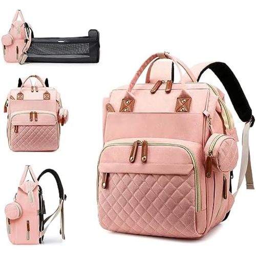 Diaper Bag with Changing Station, Waterproof Baby Bags for Boys Girls, USB Charging Port, Baby Shower Gifts, Pink