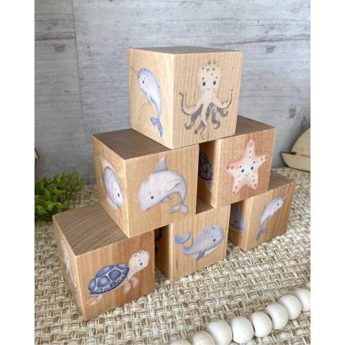 Wooden Baby Blocks, Under the Sea Nursery, Boy Nursery Decor, Baby Shower Gifts