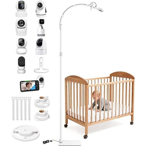 82" Adjustable Height Baby Monitor Floor Stand with Flexible Gooseneck - No Drill & Tool-Free,Sturdy Base,Fits Nanit Pro & Flex,HelloBaby,Kasa,Tapo & Most Baby Monitor Cams (Camera Not Included)