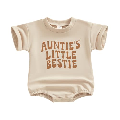 MOLZULAMS Newborn Baby Girl Boy Clothes Short Sleeve Auntie's Little Bestie Romper Crewneck Cute Summer Outfit