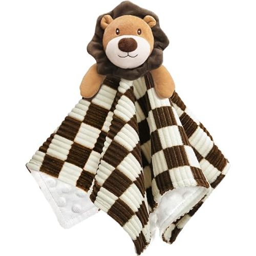 Baby Lovey Blanket for Boys Girls Super Soft Checkerboard Gingham with Minky Dot Fabric Backing Lion Lovely Black 14Inch