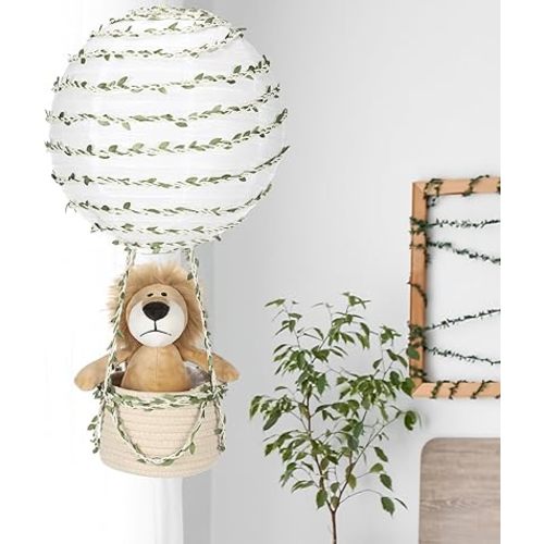 Safari Hot Air Balloon Decor Handmade Jungle Hot Air Balloon Nursery Decor Lampshade Light Shade for Hanging Room Birthday Party Baby Shower Decorations Gift (Lion)