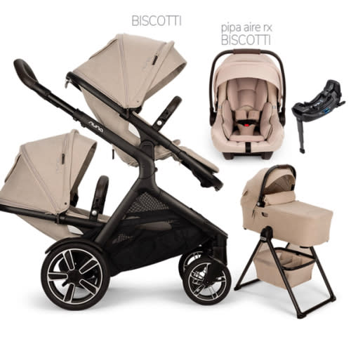 Nuna® DEMI™ Next Double Stroller + PIPA Aire/PIPA RX/PIPA Aire RX + Bassinet + Rider Board Travel System