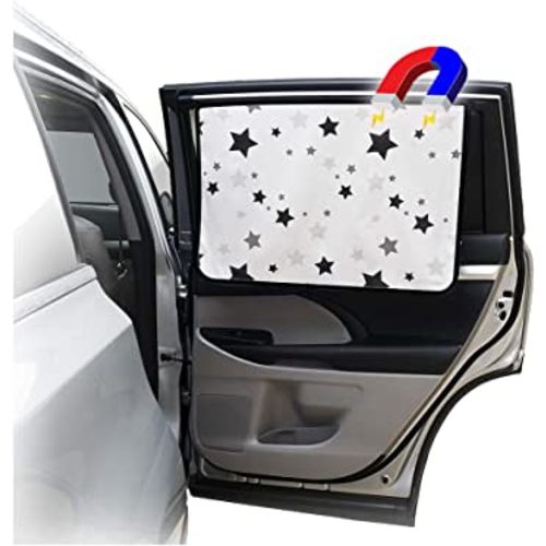 ggomaART Car Side Window Sun Shade - Universal Reversible Magnetic Curtain for Baby and Kids with Sun Protection Block Damage from Direct Bright Sunlight, and Heat - 1 Piece of Black Stars