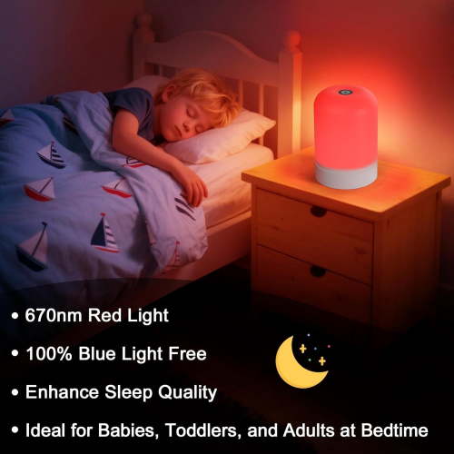 Red Light Therapy for Sleep, Red Night Light, Touch Dimmable-670NM Light Lamp for Adults & Kids, Night Lights with 670nm for Stress Relief Relaxation Travel Meditation and Yoga