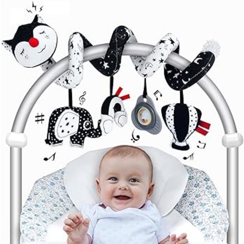 Car Seat Toys for Babies 0-6 Months, Black and White Spiral Carseat Toys for Infant 0-3 Months, High Contrast Baby Toys for 3-6 Months Newborn Toys, Stroller Toys for 0 3 6 9 12 Months Baby Ideal Gift