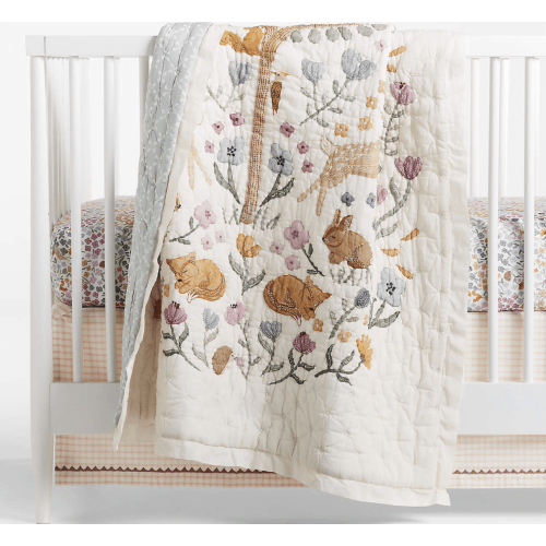 Wonderland Prairie Embroidered Organic Cotton Voile Baby Crib Quilt