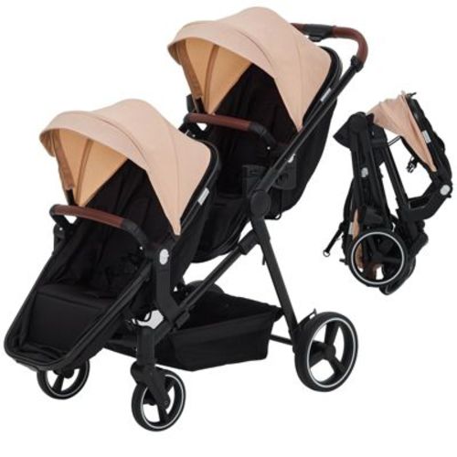 Double Stroller, Tandem Foldable Twin Stroller for Newborn & Toddler – Reversible Seat 5-Point Harness Adjustable Canopy with Storage