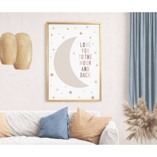 Love You to the Moon and Back — Kids Wall Canvas Art, Positive Signage, Boho Nursery Wall Hangings, Celestial Nursery Theme, Stars & Moon